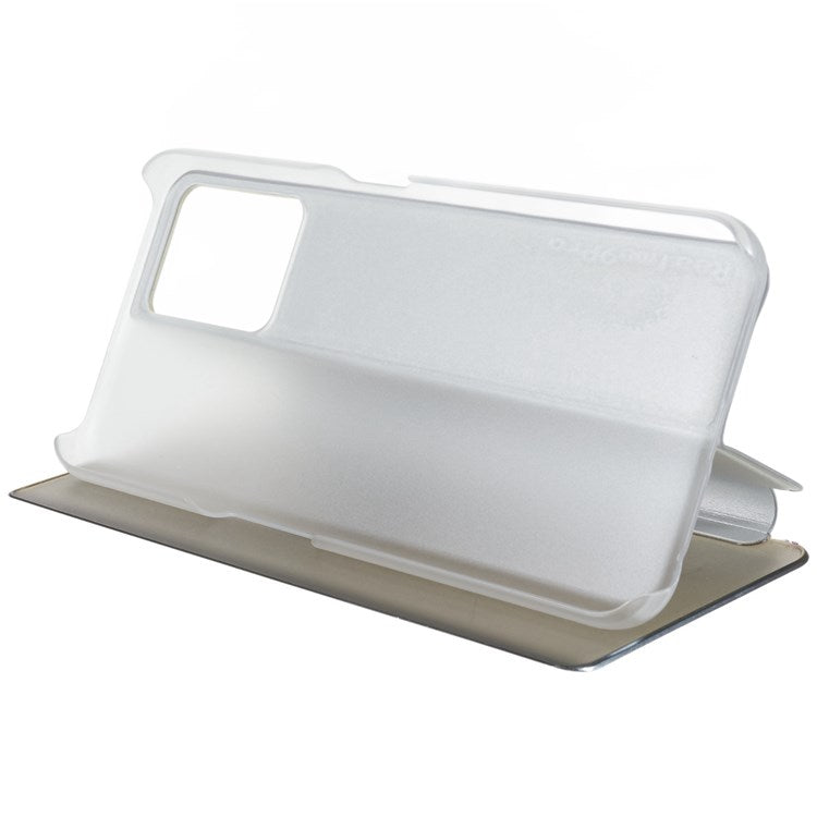 For Realme 9 Pro 5G / 9 5G / 9 5G / V25 5G Drop-proof Smart View Window Mirror Case Electroplate Stand PU Leather Full Body Protective Cover - Silver