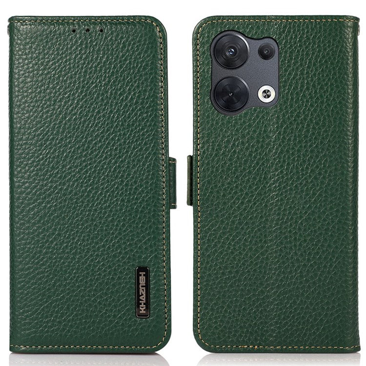KHAZNEH Genuine Leather Phone Case for Oppo Reno8 5G (Global Version) / Oppo Reno8 5G, Anti-wear Litchi Texture Cell Phone Cover with RFID Blocking and Wallet Stand - Green
