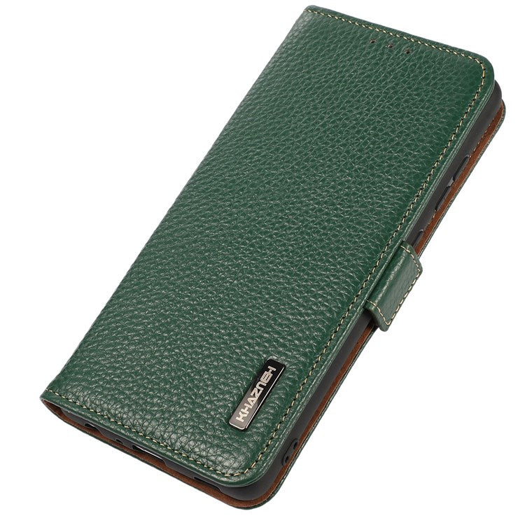 KHAZNEH Genuine Leather Phone Case for Oppo Reno8 5G (Global Version) / Oppo Reno8 5G, Anti-wear Litchi Texture Cell Phone Cover with RFID Blocking and Wallet Stand - Green