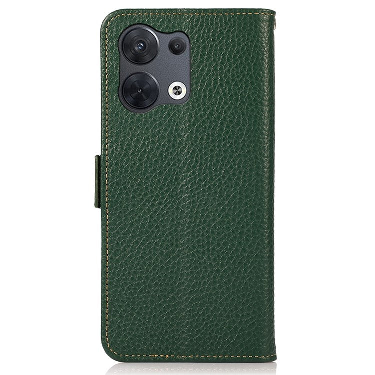 KHAZNEH RFID Blocking Genuine Leather Case for Oppo Reno8 Pro 5G (Global Version) / Reno8 Pro+ (China) 5G, Litchi Texture Stand Wallet Magnetic Clasp Phone Cover - Green
