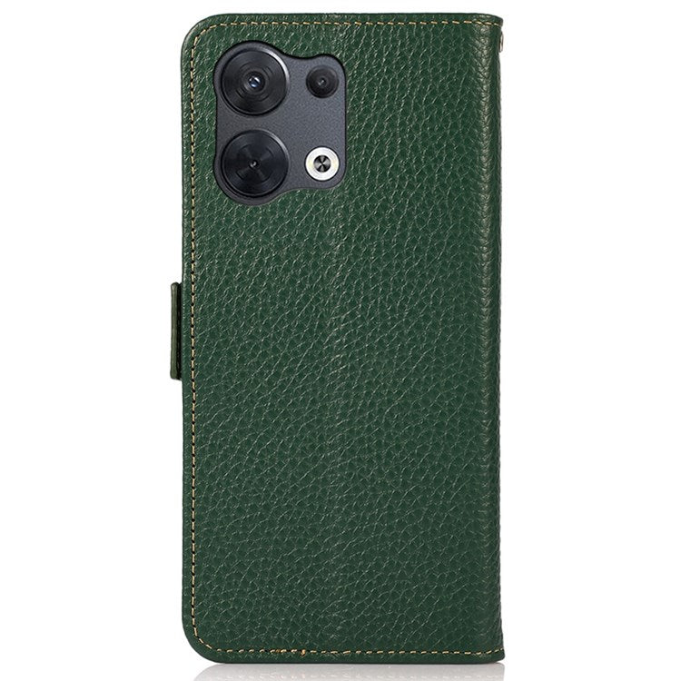 KHAZNEH Genuine Leather Phone Case for Oppo Reno8 Pro+ (China) 5G / Reno8 Pro 5G (Global Version), Litchi Texture Protective Cover with RFID Blocking and Wallet Stand - Green