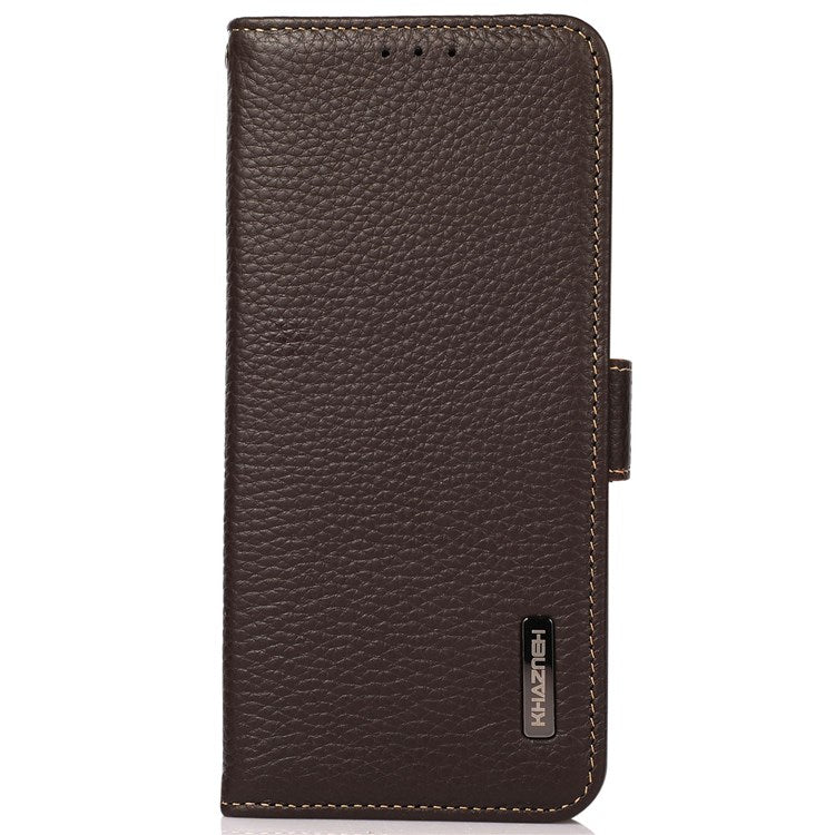 KHAZNEH Genuine Leather Phone Case for Oppo Reno8 Pro+ (China) 5G / Reno8 Pro 5G (Global Version), Litchi Texture Protective Cover with RFID Blocking and Wallet Stand - Brown