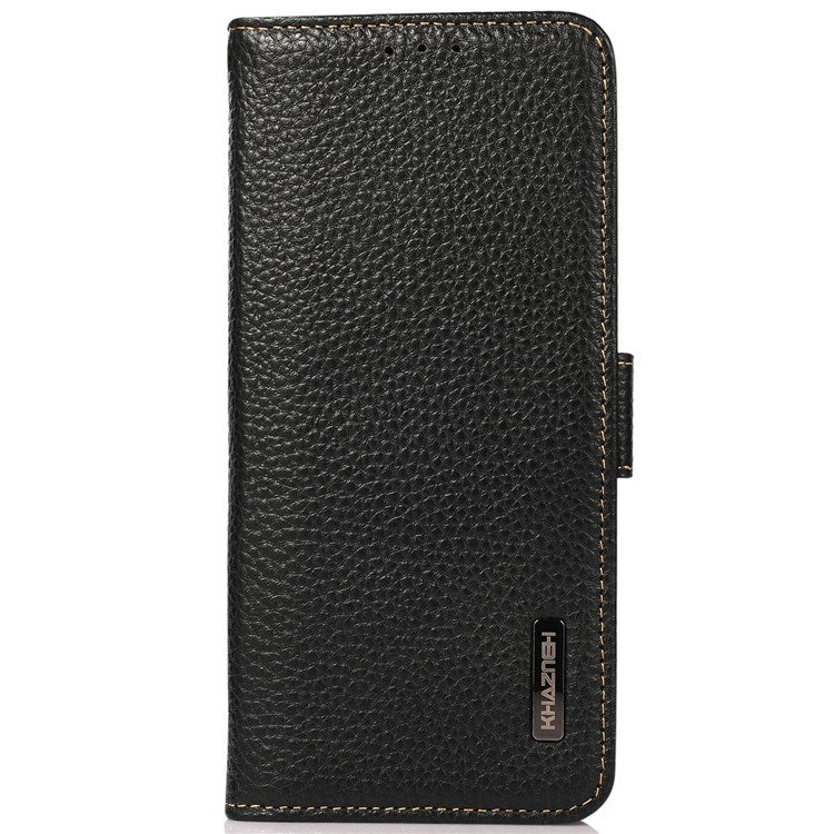 KHAZNEH Genuine Leather Phone Case for Oppo Reno8 Pro+ (China) 5G / Reno8 Pro 5G (Global Version), Litchi Texture Protective Cover with RFID Blocking and Wallet Stand - Black