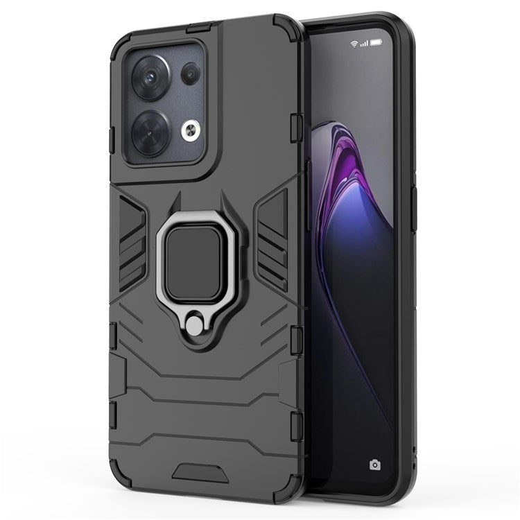 Ring Kickstand Drop-proof Phone Case for Oppo Reno8 5G (Global Version) / Oppo Reno8 5G, Soft TPU + Hard PC Hybrid Cover - Black