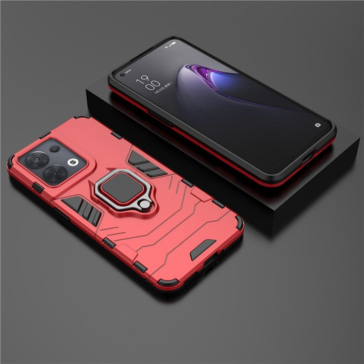 Ring Kickstand Drop-proof Phone Case for Oppo Reno8 5G (Global Version) / Oppo Reno8 5G, Soft TPU + Hard PC Hybrid Cover - Red