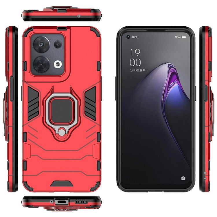 Ring Kickstand Drop-proof Phone Case for Oppo Reno8 5G (Global Version) / Oppo Reno8 5G, Soft TPU + Hard PC Hybrid Cover - Red