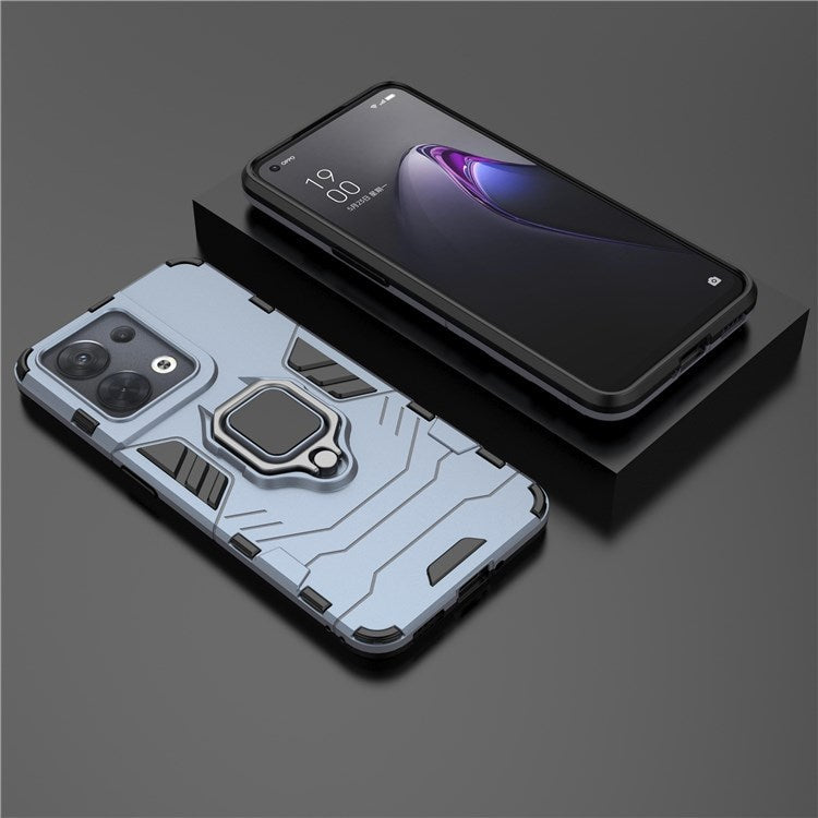 Ring Kickstand Drop-proof Phone Case for Oppo Reno8 5G (Global Version) / Oppo Reno8 5G, Soft TPU + Hard PC Hybrid Cover - Blue