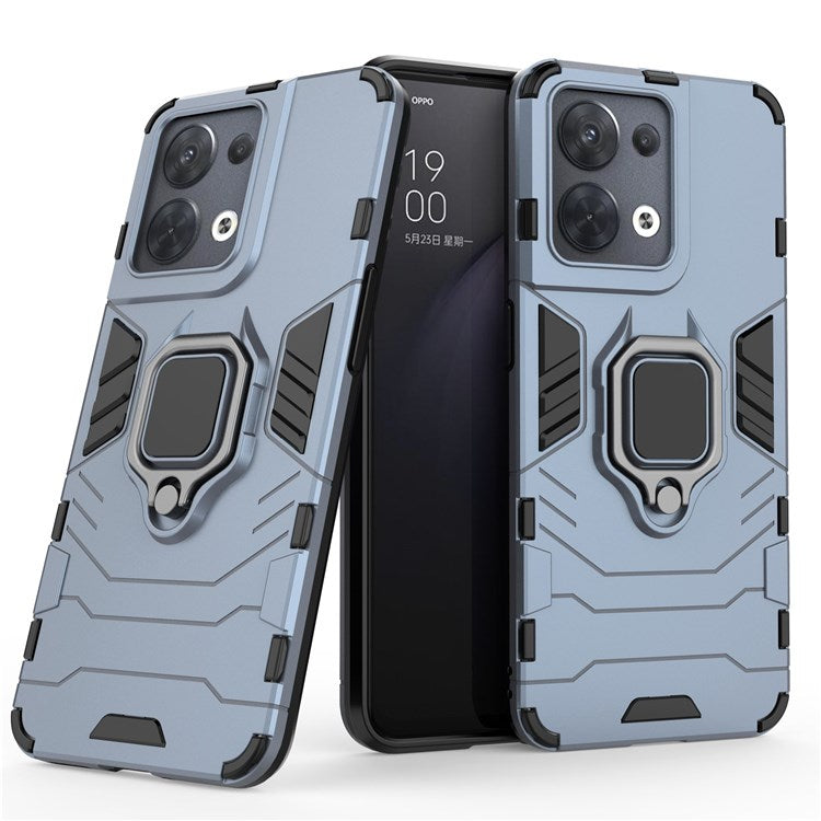 Ring Kickstand Drop-proof Phone Case for Oppo Reno8 5G (Global Version) / Oppo Reno8 5G, Soft TPU + Hard PC Hybrid Cover - Blue