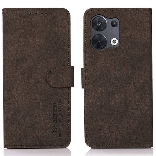 KHAZNEH For Oppo Reno8 Pro+ (China) 5G / Reno8 Pro 5G (Global Version) Textured PU Leather Stand Phone Case Folio Flip Anti-scratch Phone Wallet Cover - Brown