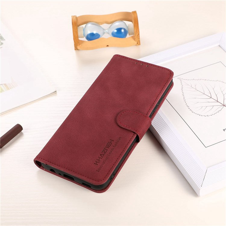 KHAZNEH For Oppo Reno8 Pro+ (China) 5G / Reno8 Pro 5G (Global Version) Textured PU Leather Stand Phone Case Folio Flip Anti-scratch Phone Wallet Cover - Red