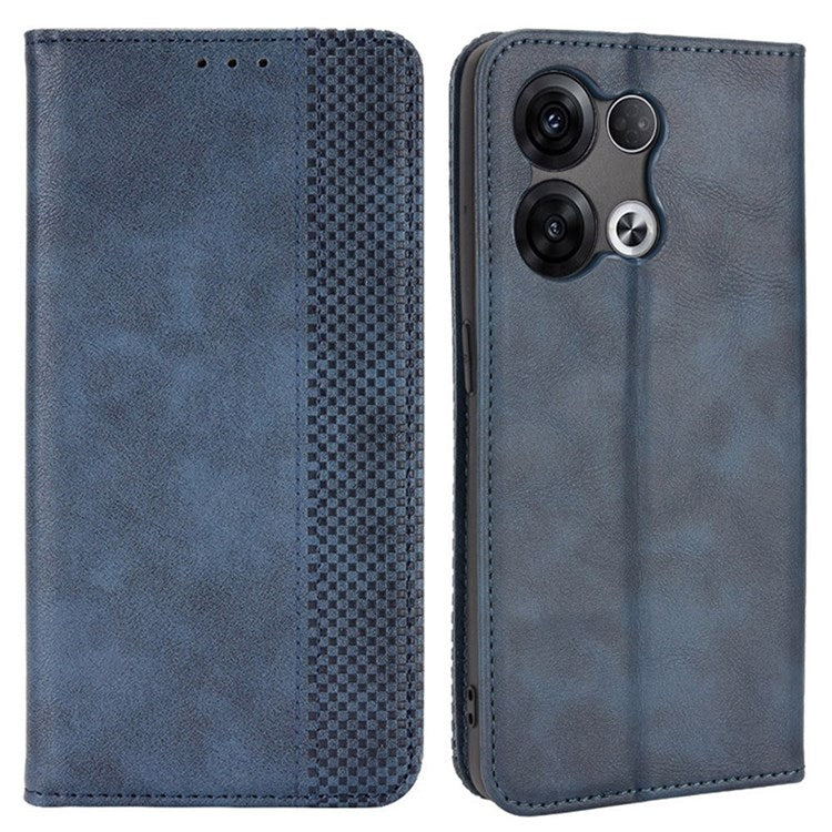 Retro Texture Magnetic Absorption Leather Case for Oppo Reno8 Pro (China) 5G, Viewing Stand Wallet Protective Cover - Blue