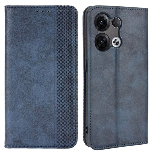 Retro Texture Magnetic Absorption Leather Case for Oppo Reno8 Pro (China) 5G, Viewing Stand Wallet Protective Cover - Blue