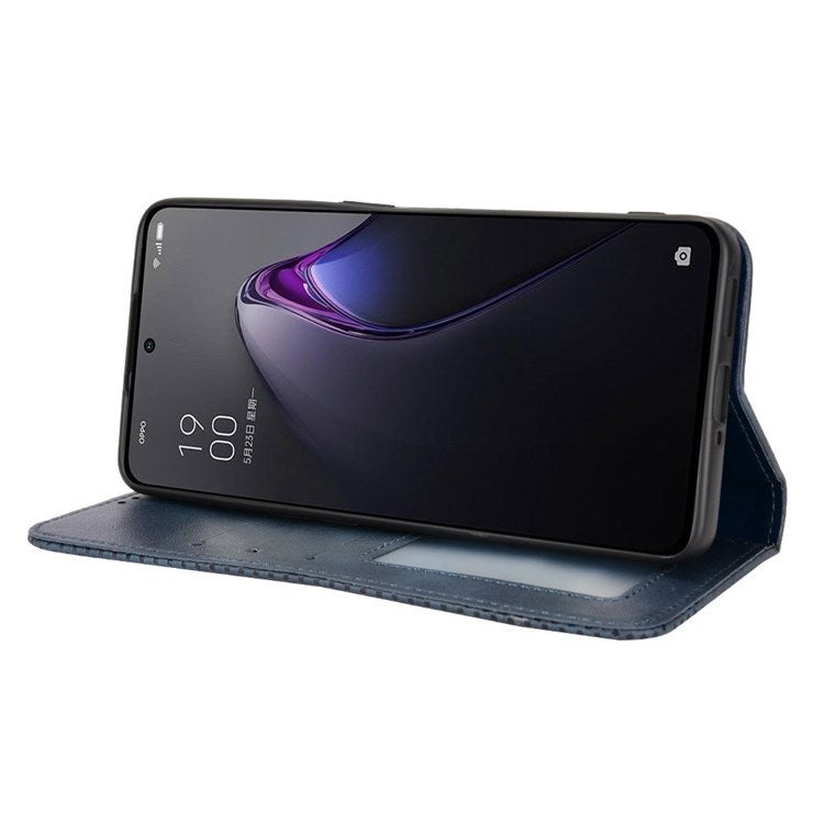 Retro Texture Magnetic Absorption Leather Case for Oppo Reno8 Pro (China) 5G, Viewing Stand Wallet Protective Cover - Blue