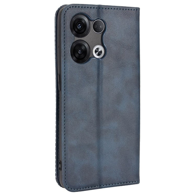 Retro Texture Magnetic Absorption Leather Case for Oppo Reno8 Pro (China) 5G, Viewing Stand Wallet Protective Cover - Blue