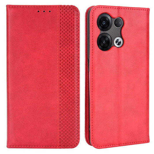 Retro Texture Magnetic Absorption Leather Case for Oppo Reno8 Pro (China) 5G, Viewing Stand Wallet Protective Cover - Red