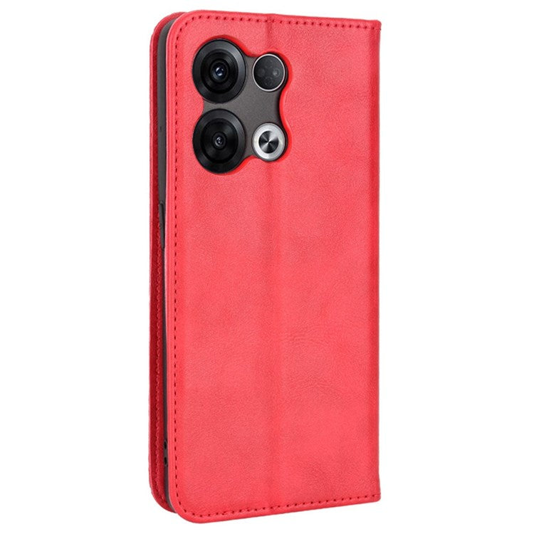 Retro Texture Magnetic Absorption Leather Case for Oppo Reno8 Pro (China) 5G, Viewing Stand Wallet Protective Cover - Red