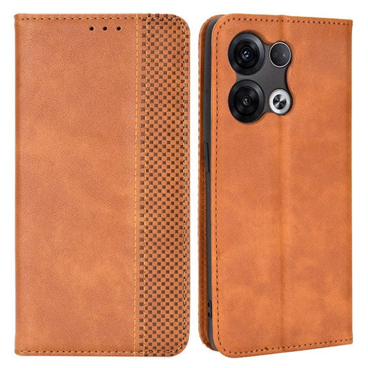 Retro Texture Magnetic Absorption Leather Case for Oppo Reno8 Pro (China) 5G, Viewing Stand Wallet Protective Cover - Brown