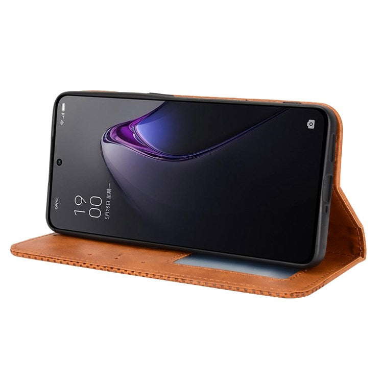 Retro Texture Magnetic Absorption Leather Case for Oppo Reno8 Pro (China) 5G, Viewing Stand Wallet Protective Cover - Brown
