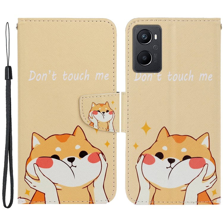 Pattern Printing Cross Texture Phone Case for Oppo A96 4G, PU Leather Wallet Stand Folio Flip Shell with Strap - Akita Dog