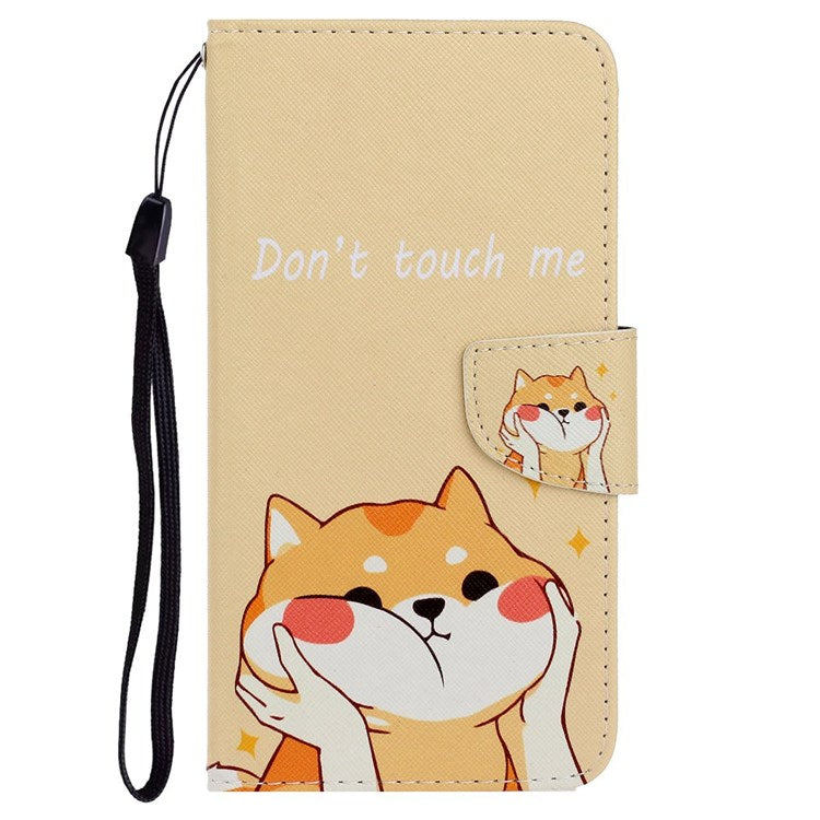 Pattern Printing Cross Texture Phone Case for Oppo A96 4G, PU Leather Wallet Stand Folio Flip Shell with Strap - Akita Dog