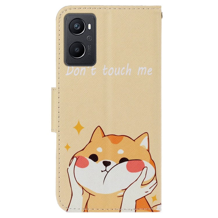 Pattern Printing Cross Texture Phone Case for Oppo A96 4G, PU Leather Wallet Stand Folio Flip Shell with Strap - Akita Dog