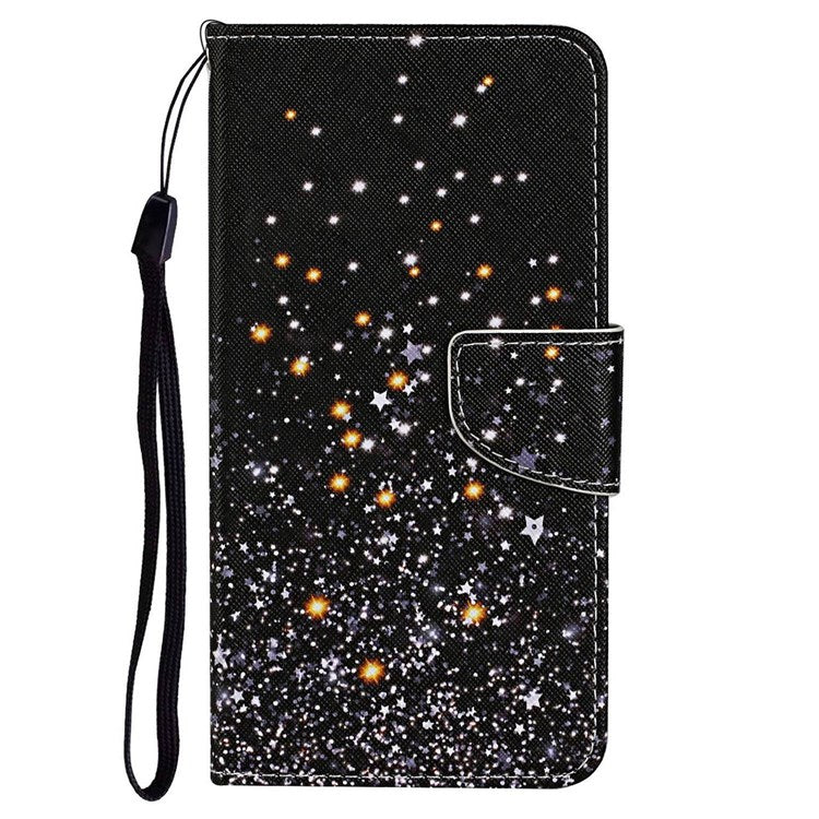 Pattern Printing Cross Texture Phone Case for Oppo A96 4G, PU Leather Wallet Stand Folio Flip Shell with Strap - Shattered Stars