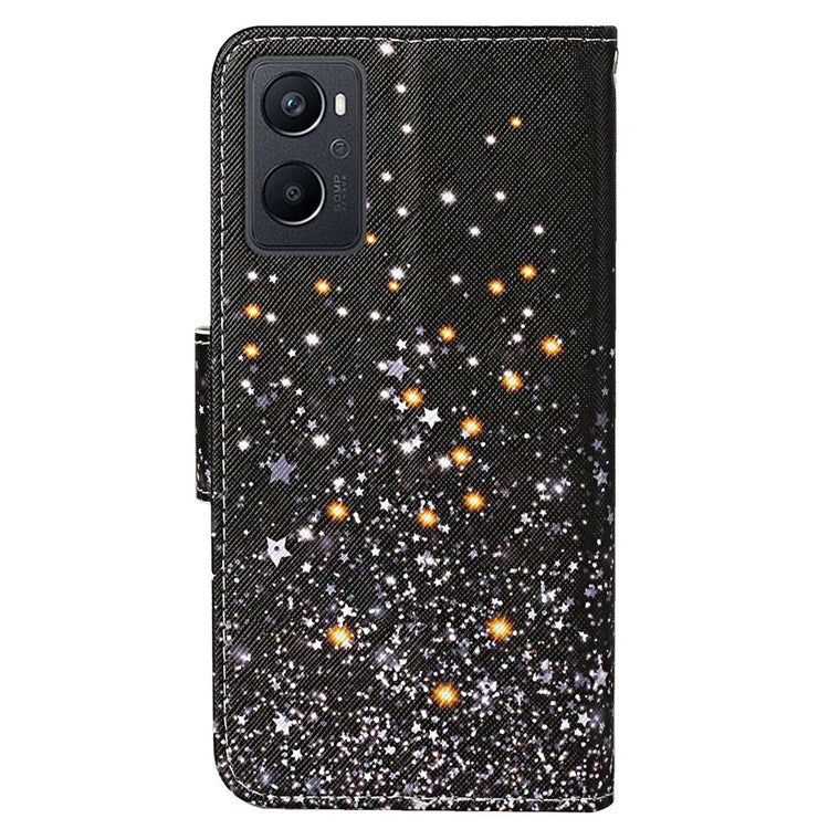 Pattern Printing Cross Texture Phone Case for Oppo A96 4G, PU Leather Wallet Stand Folio Flip Shell with Strap - Shattered Stars