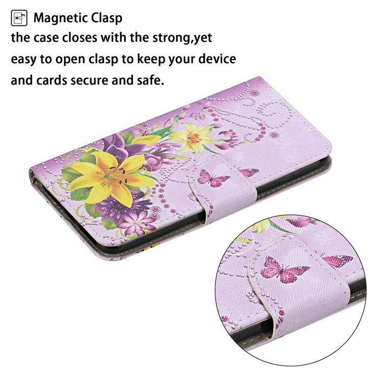 Pattern Printing Cross Texture Phone Case for Oppo A96 4G, PU Leather Wallet Stand Folio Flip Shell with Strap - Yellow Flowers / Butterflies