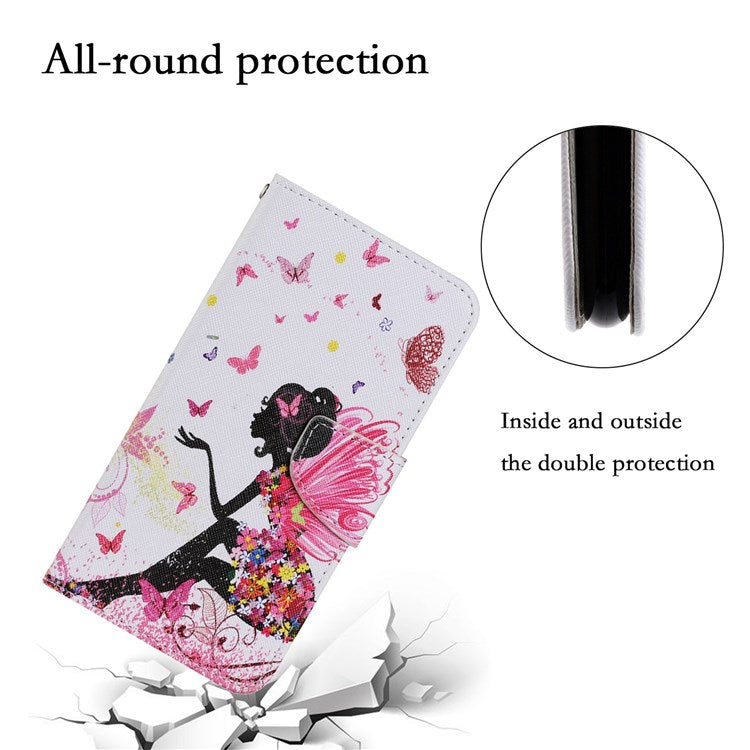 Pattern Printing Cross Texture Phone Case for Oppo A96 4G, PU Leather Wallet Stand Folio Flip Shell with Strap - Fairy