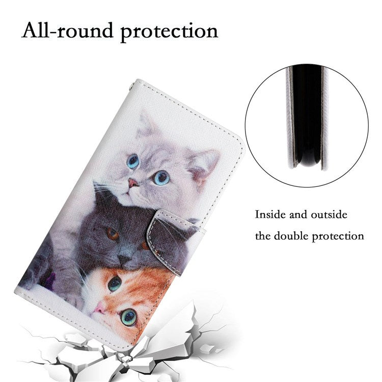 Pattern Printing Cross Texture Phone Case for Oppo A96 4G, PU Leather Wallet Stand Folio Flip Shell with Strap - Three Cats