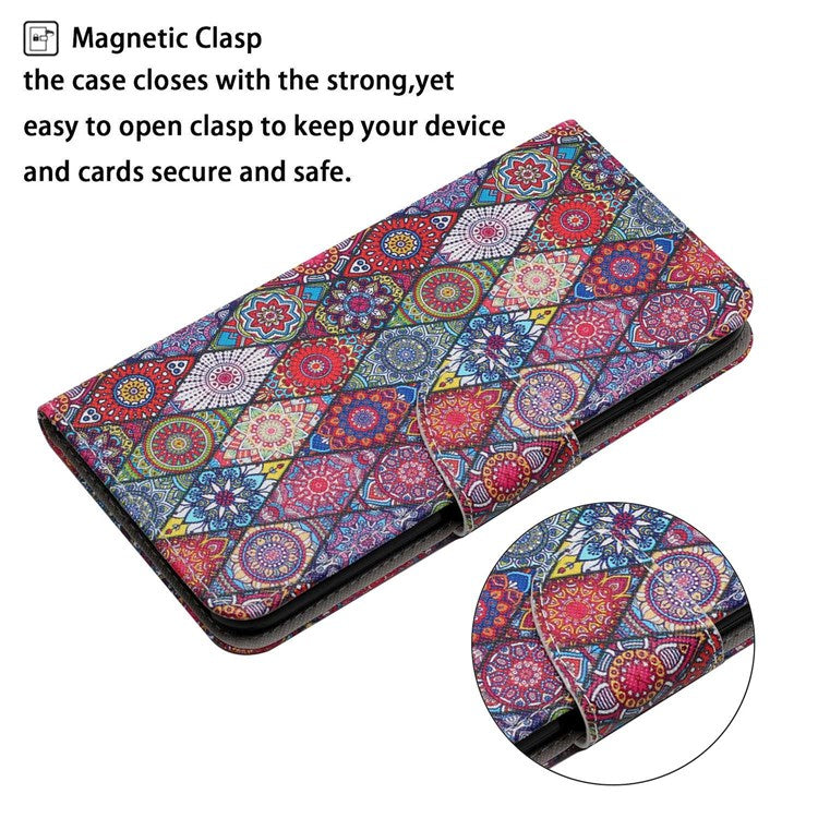 Pattern Printing Cross Texture Phone Case for Oppo A96 4G, PU Leather Wallet Stand Folio Flip Shell with Strap - Kaleidoscope