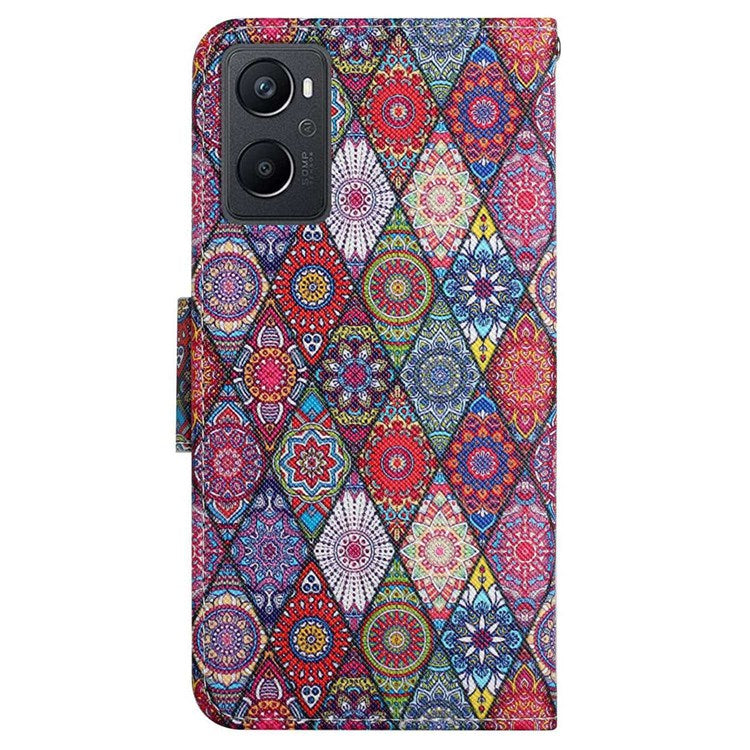 Pattern Printing Cross Texture Phone Case for Oppo A96 4G, PU Leather Wallet Stand Folio Flip Shell with Strap - Kaleidoscope