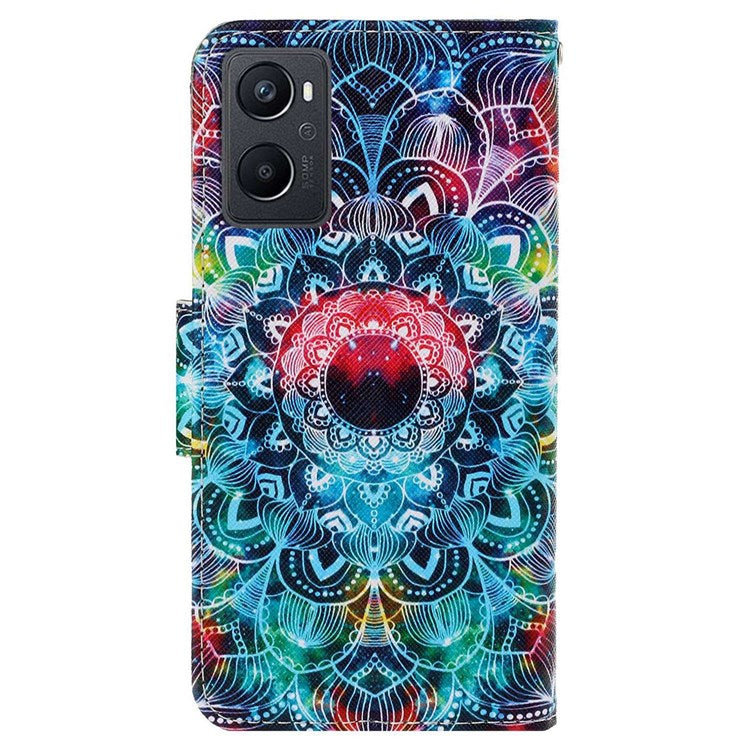 Pattern Printing Cross Texture Phone Case for Oppo A96 4G, PU Leather Wallet Stand Folio Flip Shell with Strap - Mandala