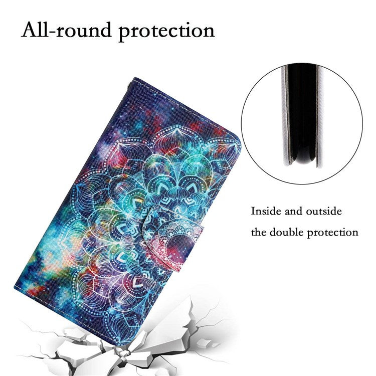 Pattern Printing Cross Texture Phone Case for Oppo A96 4G, PU Leather Wallet Stand Folio Flip Shell with Strap - Starry Sky / Mandala