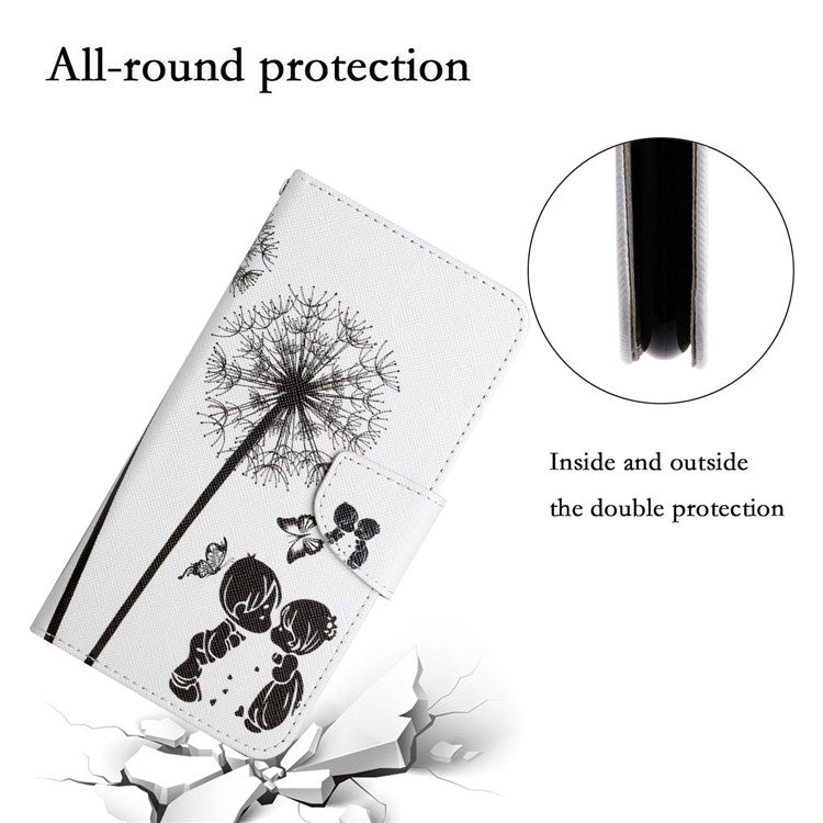 Pattern Printing Cross Texture Phone Case for Oppo A96 4G, PU Leather Wallet Stand Folio Flip Shell with Strap - Dandelion