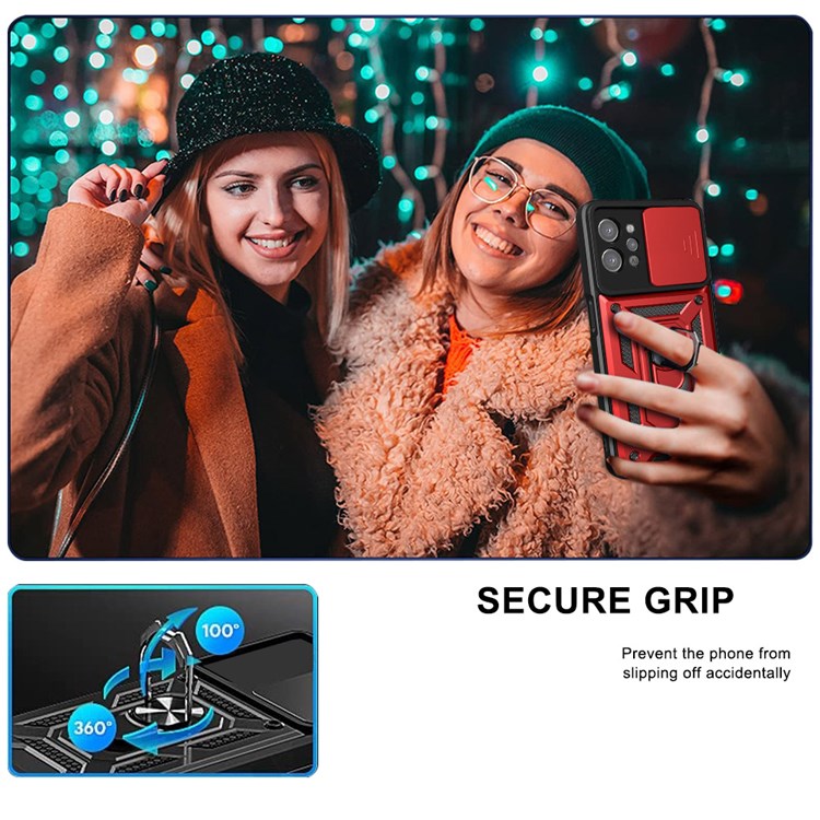 For Realme C31 Slide Camera Protection PC + TPU Ring Kickstand Case Anti-drop Phone Cover - Blue