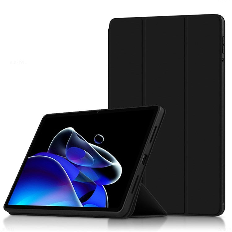 For Realme Pad X Shockproof Folio Flip Anti-fall Tri-fold Stand PU Leather + TPU Tablet Cover Case - Black