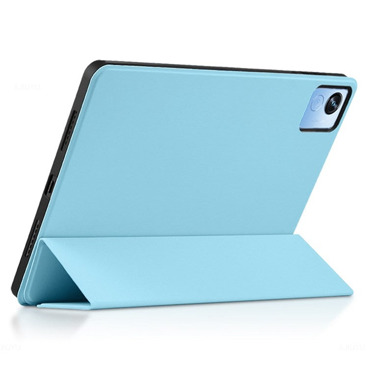 For Realme Pad X Shockproof Folio Flip Anti-fall Tri-fold Stand PU Leather + TPU Tablet Cover Case - Blue