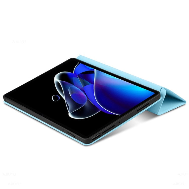 For Realme Pad X Shockproof Folio Flip Anti-fall Tri-fold Stand PU Leather + TPU Tablet Cover Case - Blue