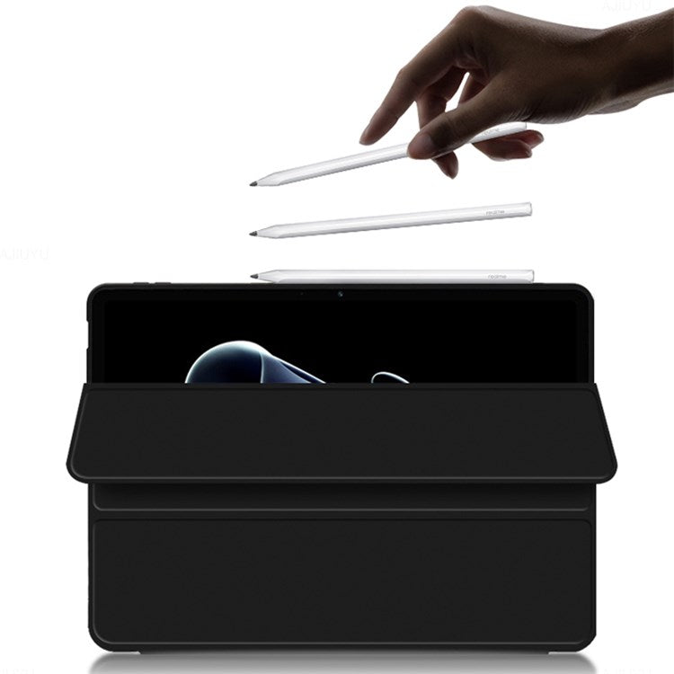 For Realme Pad X Shockproof Folio Flip Anti-fall Tri-fold Stand PU Leather + TPU Tablet Cover Case - Blue