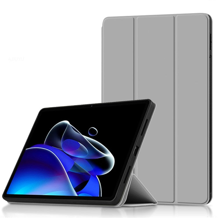For Realme Pad X Shockproof Folio Flip Anti-fall Tri-fold Stand PU Leather + TPU Tablet Cover Case - Grey