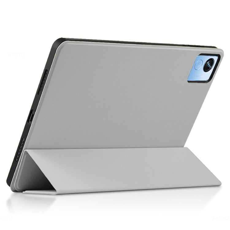 For Realme Pad X Shockproof Folio Flip Anti-fall Tri-fold Stand PU Leather + TPU Tablet Cover Case - Grey