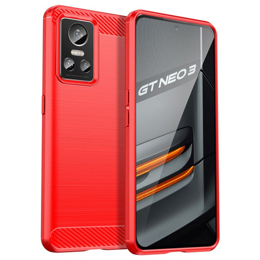 Brushed Surface Phone Case for Realme GT Neo3, Light Slim TPU Phone Case Carbon Fiber Texture Cover - Red