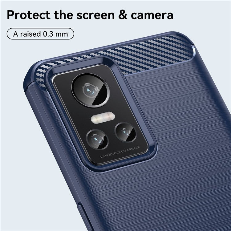 Brushed Surface Phone Case for Realme GT Neo3, Light Slim TPU Phone Case Carbon Fiber Texture Cover - Blue