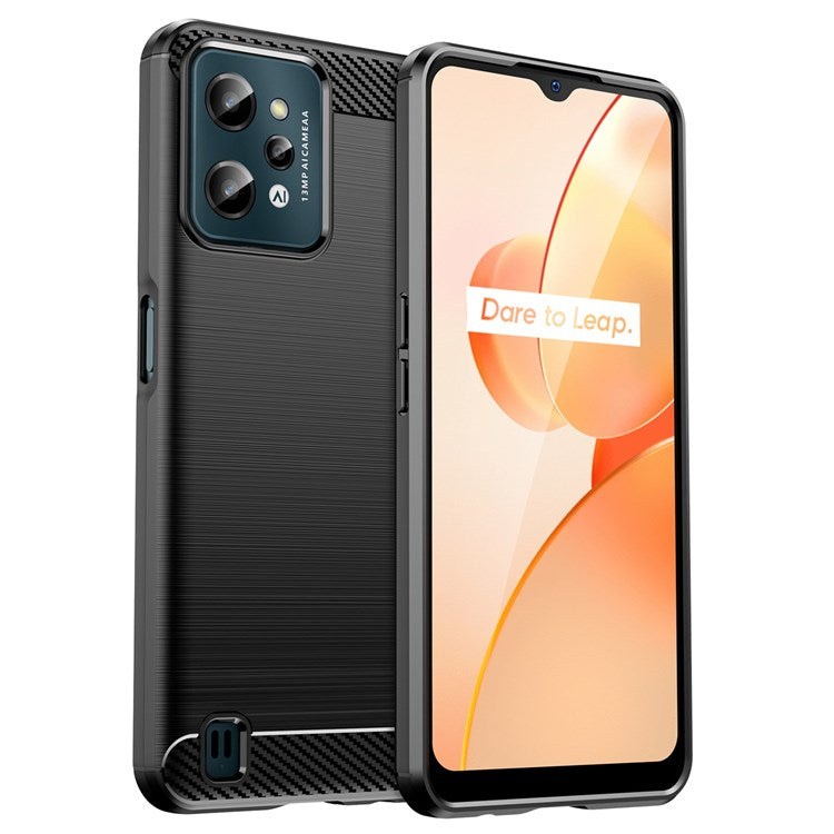 For Realme C31 Light Thin TPU Phone Case Carbon Fiber Texture Brushed Surface Anti-fall Cover - Black