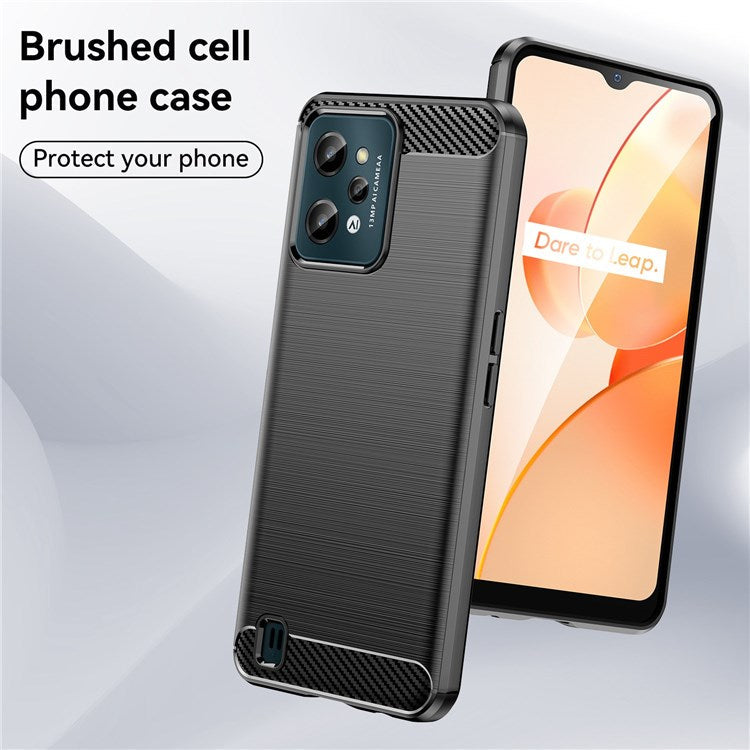 For Realme C31 Light Thin TPU Phone Case Carbon Fiber Texture Brushed Surface Anti-fall Cover - Black