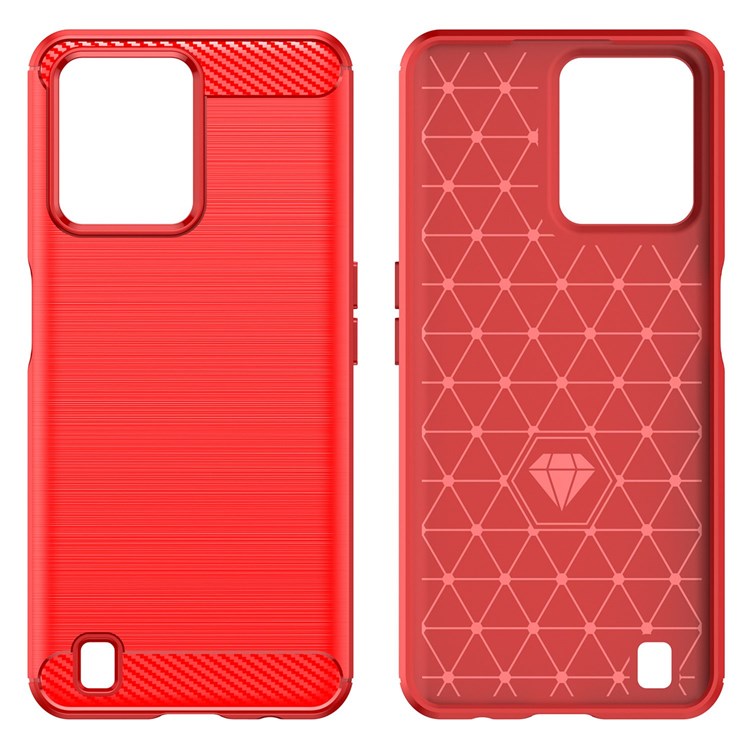 For Realme C31 Light Thin TPU Phone Case Carbon Fiber Texture Brushed Surface Anti-fall Cover - Red