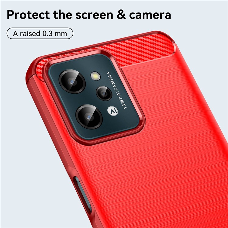 For Realme C31 Light Thin TPU Phone Case Carbon Fiber Texture Brushed Surface Anti-fall Cover - Red