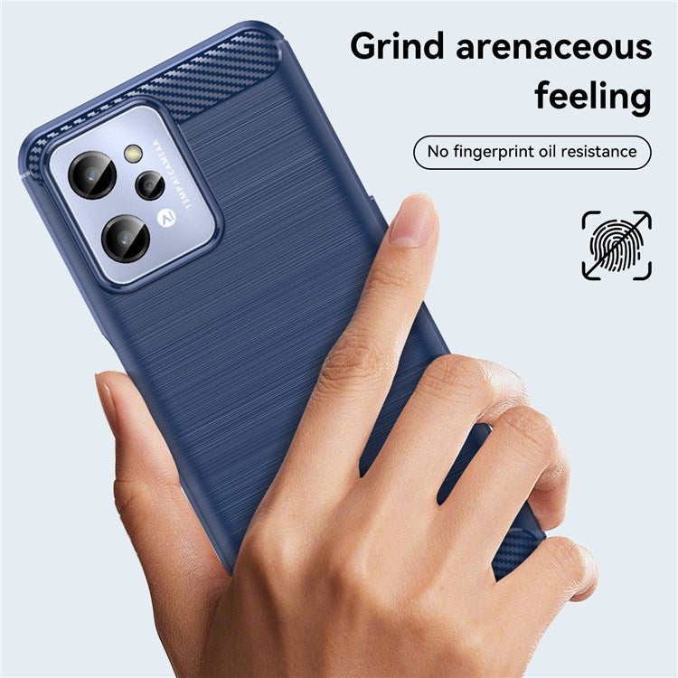For Realme C31 Light Thin TPU Phone Case Carbon Fiber Texture Brushed Surface Anti-fall Cover - Blue