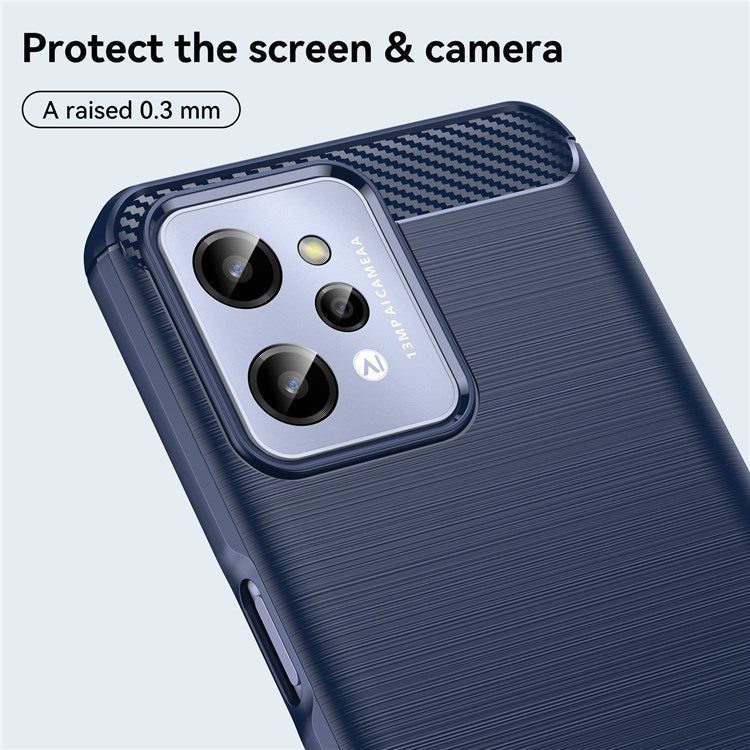 For Realme C31 Light Thin TPU Phone Case Carbon Fiber Texture Brushed Surface Anti-fall Cover - Blue
